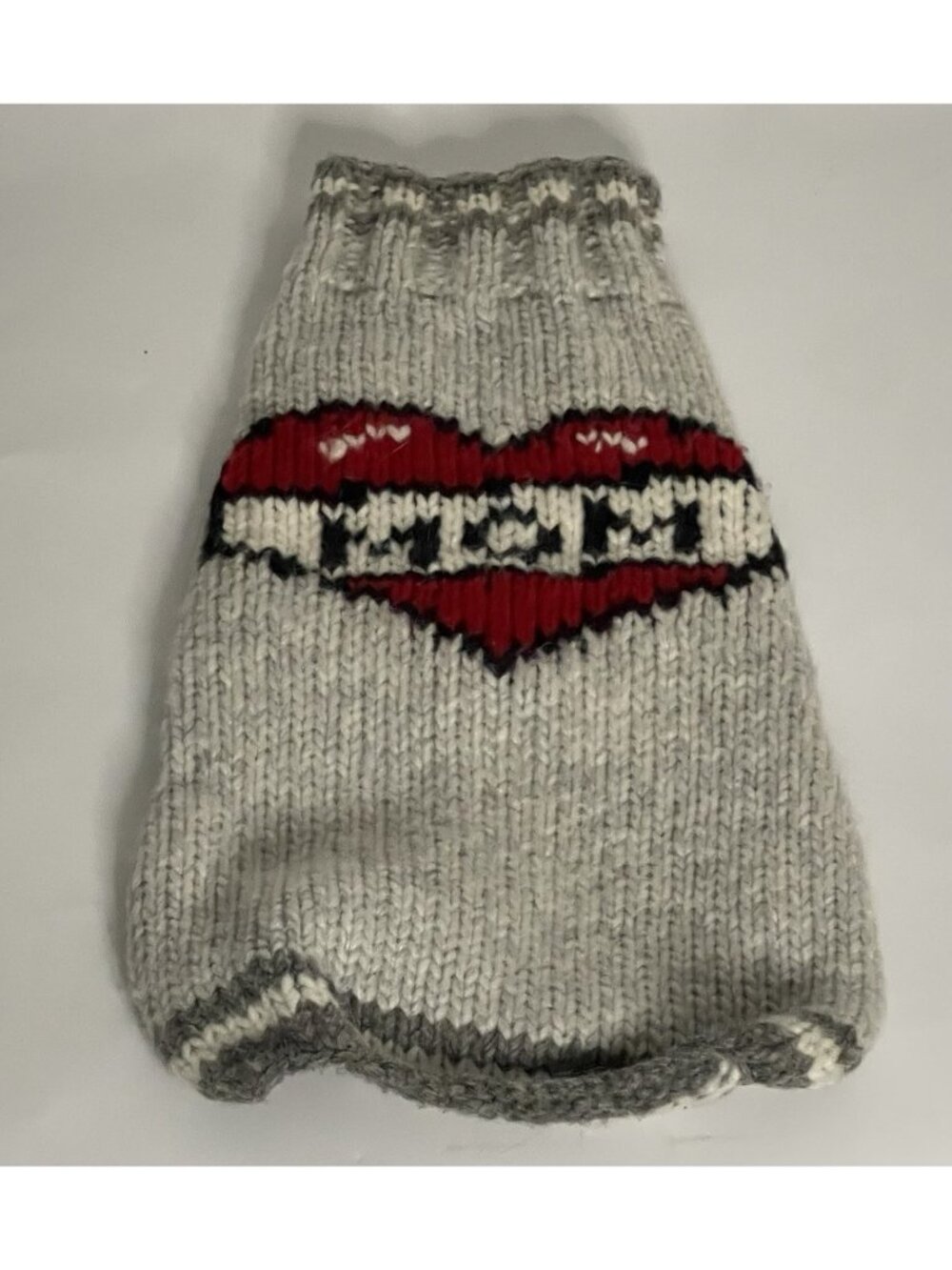 Chilly Dog Tattooed Mom 100% Wool Hand Knit Dog Sweater Gray Red 14" Est S/M